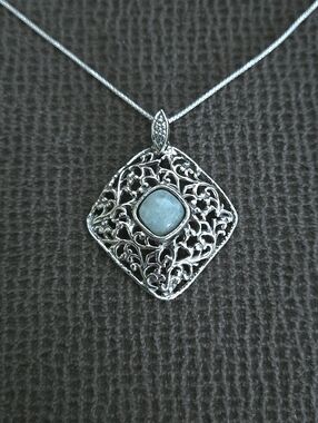 Noa Zuman Silver🤍 Square Scroll📜 with Amazonite Pendant Necklace - NWT